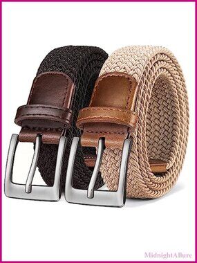 Woven Braided Stretch Web Belt 2 Pack Men Adjustable Golf Casual Gift Boxed